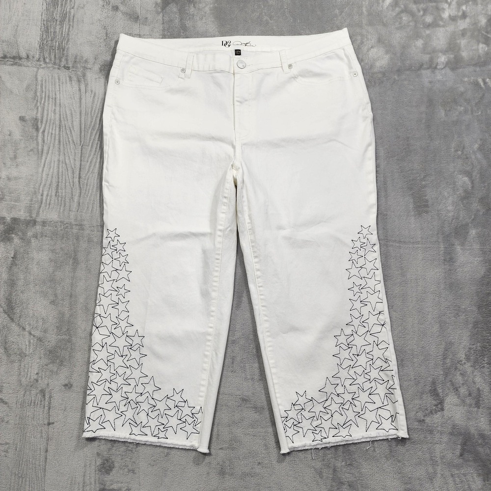 DG2 By Diane Gilman Jeans Womens 22PW White High Rise Embroidered Stars Crop‎